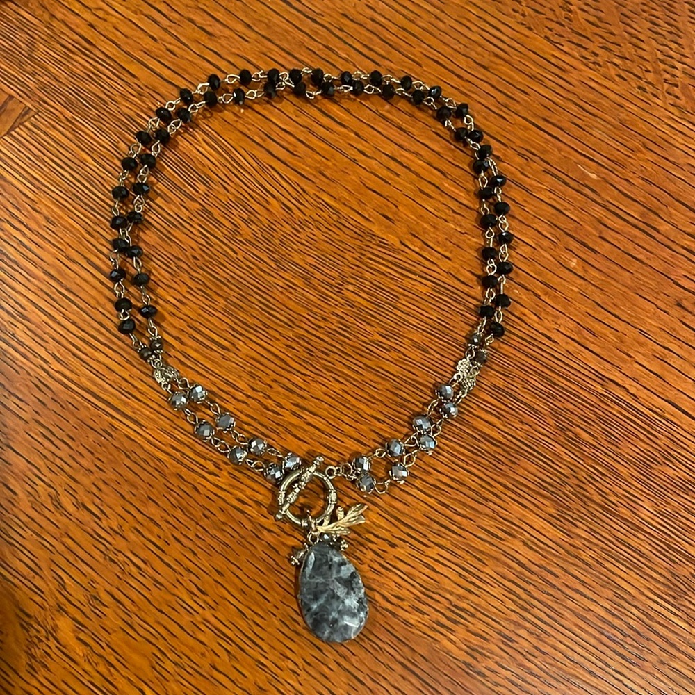 Vintage Black and Grey Stone and Crystal Statement Necklace